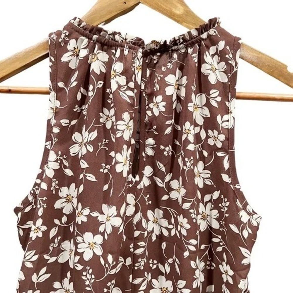 Sienna Sky Womens Brown Floral High Ruffle Neck Side Tie Blouse XS 02CT3687W - Picture 3 of 8